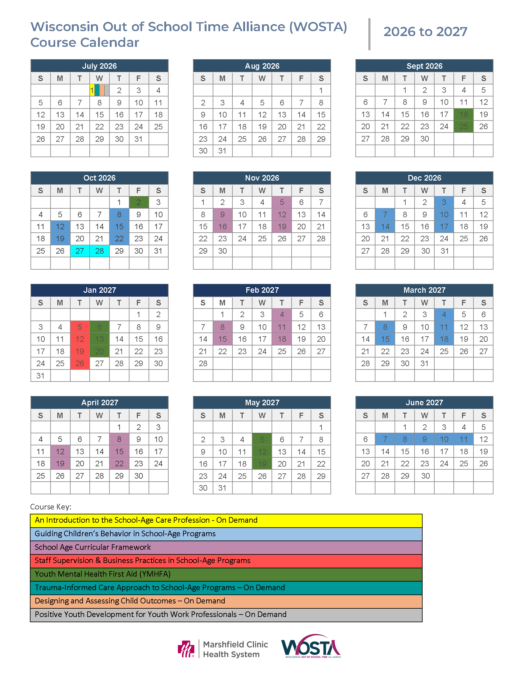 School Year Calendar of Courses